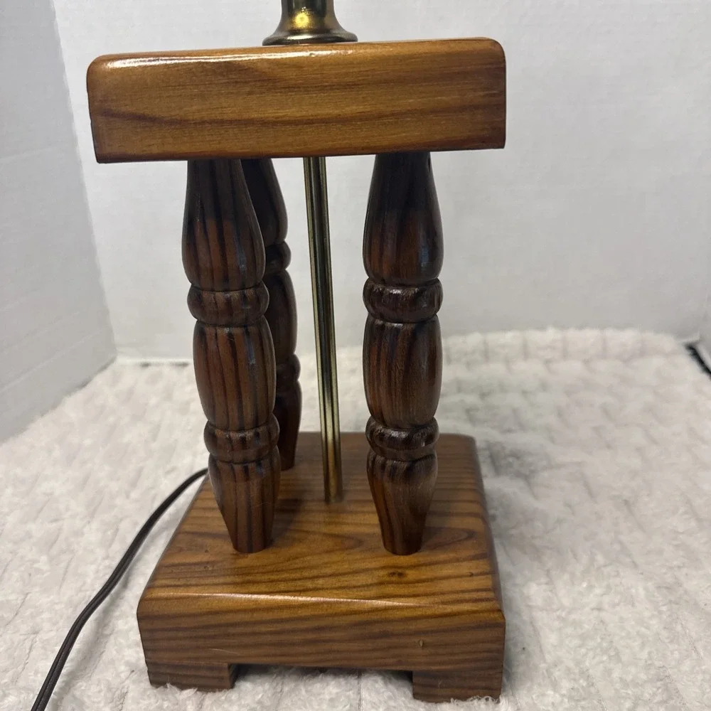 Vintage Alabama Co Solid Wood  Turned Spindle Trophy Table Lamp Rustic Retro MCM